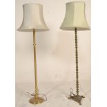 Two 20th Century standard lamps to include a brass knopped column lamp raised on a tripod base