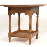 A 19th century carved Victorian oak centre / penny table. Raised on turned legs united with a