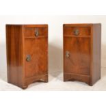 A matching pair of early 20th Century Art Deco walnut bedside cabinets having a single drawer