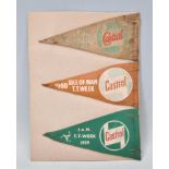 A group of three mid 20th Century Isle of Man TT Week Castrol flags. Dates include 1955, 1959 and