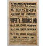 An unusual early 20th Century Welsh advertising poster for Cwmgors auctioneers for the sale of
