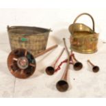 A collection of 19th Century antique metal wares to include a copper 'The Swift' washing posser, a