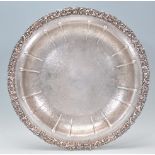 A large vintage 20th Century silverplate tray by Barker Ellis having a finely engraved scroll