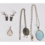 A mixed group of silver jewellery to include a decorative filigree type pendant necklace set with