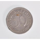 A German Third Reich 50 Reichspfennig aluminium coin dated 1944 with a rare G mint mark.