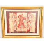 A large 20th century contemporary abstract print with faux oil - goache brush strokes  on board of