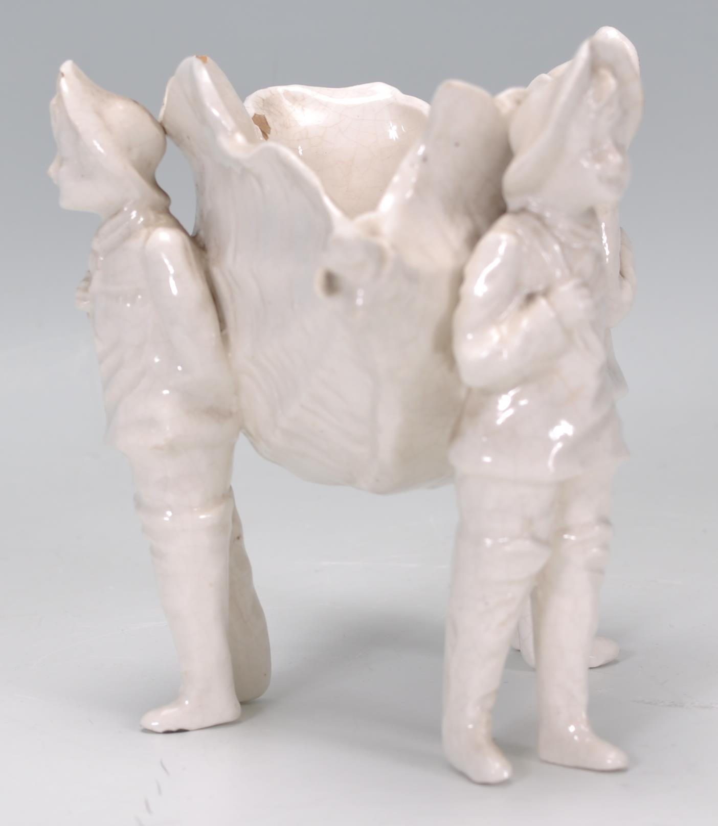 A 19th Century Continental pearlware ceramic table salt in the form of a conch shell supported by - Image 4 of 7
