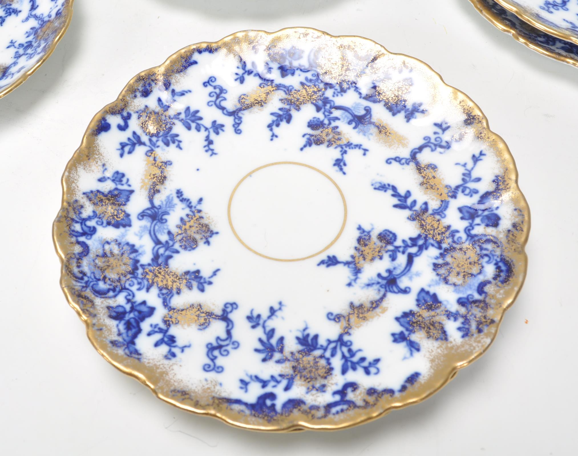 A collection of Victorian 19th century flow blue china to include dinner plates, teapot, cups, sugar - Image 4 of 8
