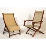 A 19th century Victorian mahogany campaign folding / steamer deck chair upholstered in good