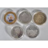 A group of five silver proof commemorative coins to include two 2005 Gibraltar Trafalgar five
