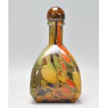 A studio art glass decanter / carafe of green and orange mottled design having a square shaped