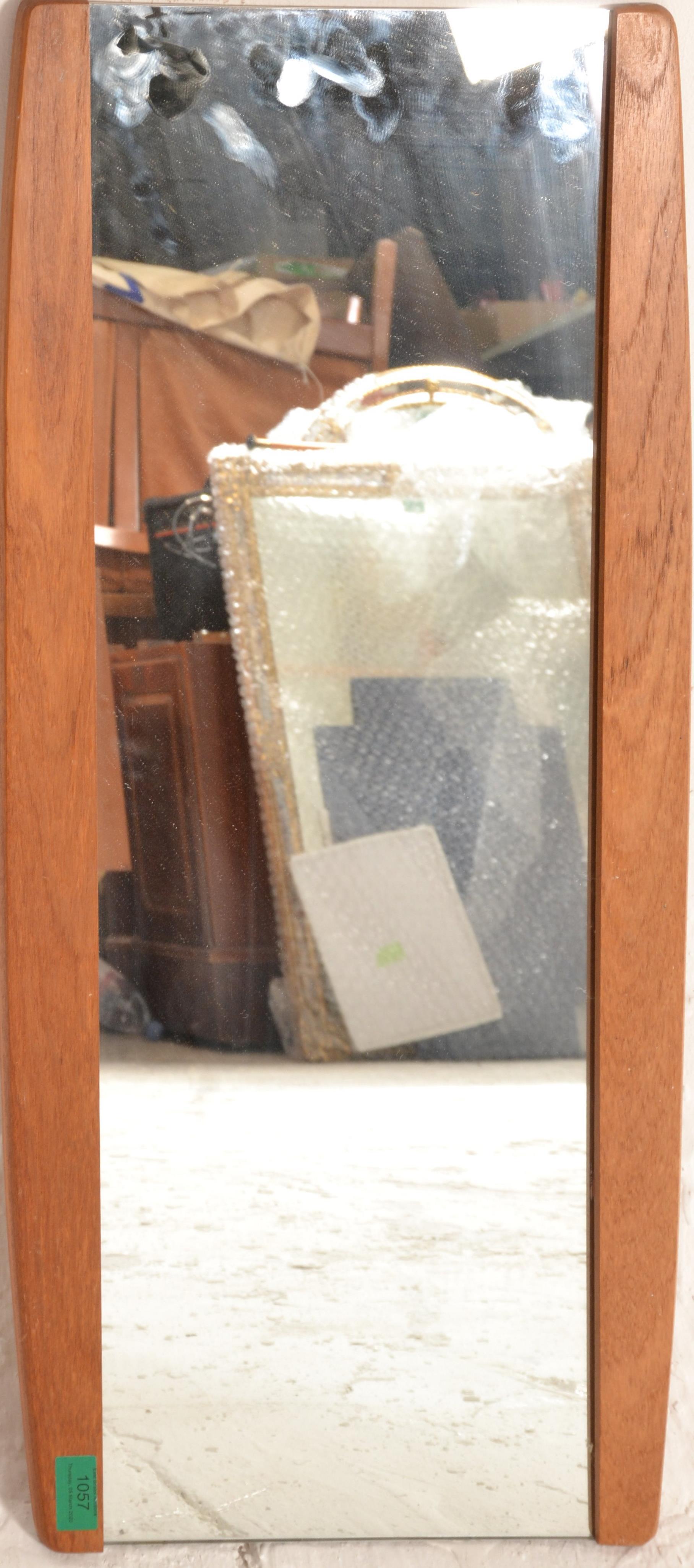 A retro mid century 1970's teak wood angular wall mirror of space age form. The lozenge shaped - Image 3 of 4
