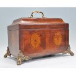 A contemporary Georgian style mahogany casket of rectangular form having a raised cover with