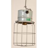 A large 20th century Industrial office factory pendant cage lamp. Of cylindrical form with large