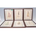 A collection of 6 19th century framed coloured engravings of period dress to include  ' Walking