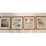 A set of four vintage French maritime / shipbuilding related prints after water colour paintings
