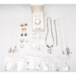 A collection of silver and fashion jewellery to include an Enchanted ladies wrist watch, a silver