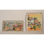 L George - Two mid 20th Century oil on canvas paintings, both depicting harbour scenes with coloured
