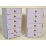 A pair of retro 20th century painted pedestal drawers - bedside table. Each upright pedestal with