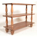 A contemporary 20th century 3 tier solid teak wood buffet serving table. The slatted solid teak wood