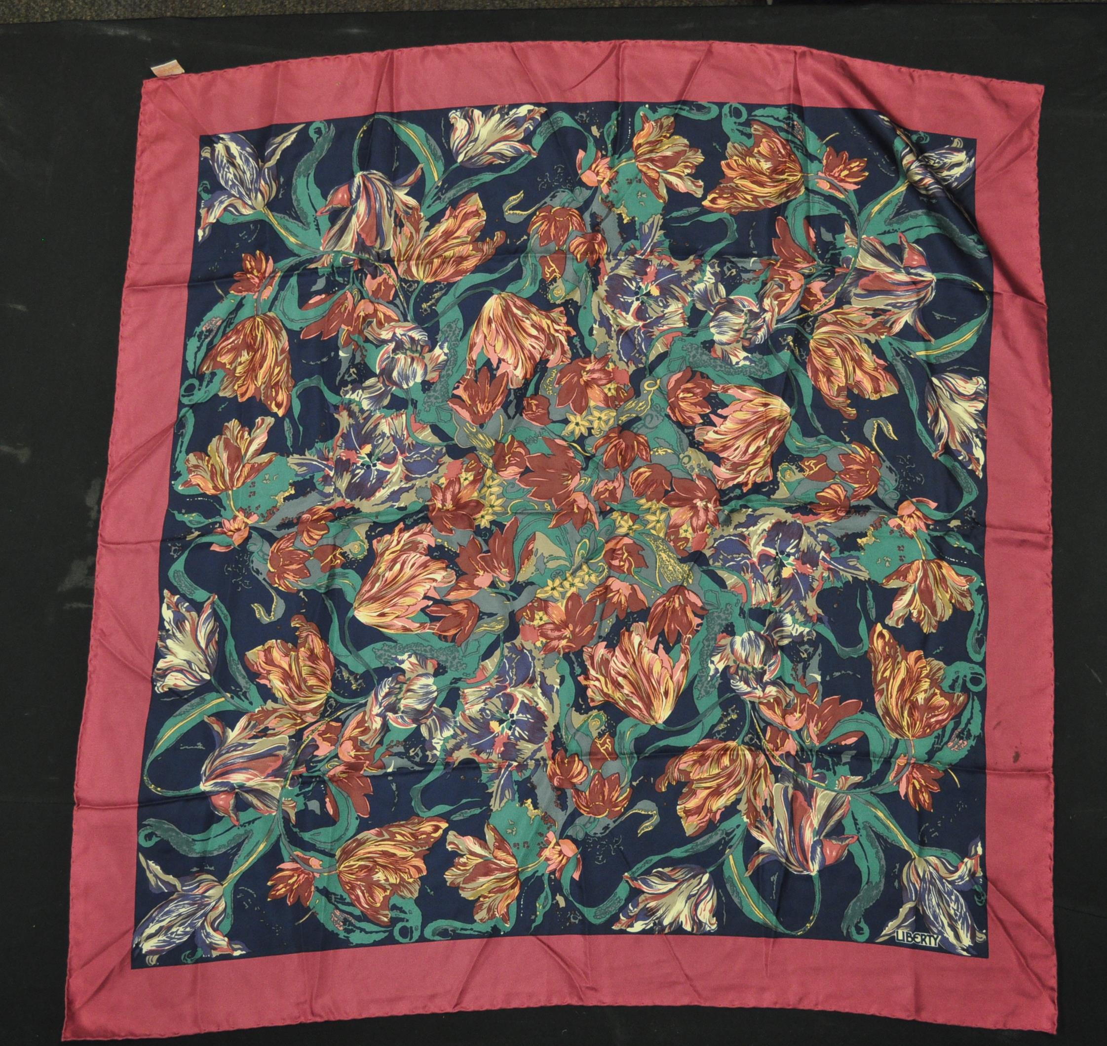 A group of three vintage Liberty printed silk scarves to include a blue floral print scarf, a - Image 4 of 4