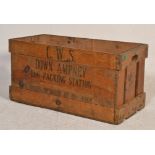 A retro mid century Industrial egg factory wooden crate of large rectangular form with notation