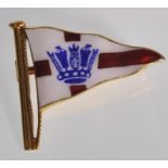 An English hallmarked 9ct yellow gold Yachting flag brooch with enamelled flag decoration having a
