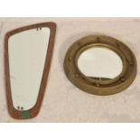 A vintage retro mid 20th Century teak cased wall mirror together a concave porthole mirror with a