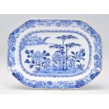 A 19th Century Chinese blue and white ceramic tray / platter with central scene and floral decorated