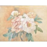 A early 20th century Edwardian water colour painting depicting a bouquet of peonies set within a