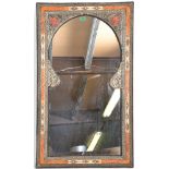 An unusual Moorish - Moroccan wall mirror having a stained camel bone inlaid cushion border with