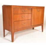 A vintage retro 20th Century teak sideboard credenza / record cabinet having three straight