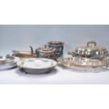 A collection of silver plate to include tureens, teapot, Mappin & Webb sugar bowl and creamer,