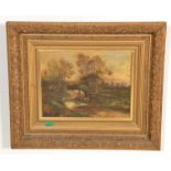 English School 19th century Victorian oil on canvas painting of a country scene being set within a