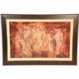 A large 20th century contemporary  print with faux abstract oil - goache on board of Art Nouveau