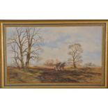 L Goodchild (20th Century) - A 20th Century oil on canvas painting depicting two horses pulling a