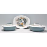 A set of 3 vintage 20th century Poole Pottery tureens in two tone blue and white colourway being