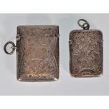 Two English hallmarked antique vesta cases to include a rectangular vesta with engraved foliate