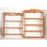 A pair of 20th century antique style  country pine wall mounted bookcase shelves, each with flared