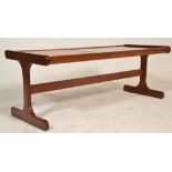 A retro 20th Century glass and tile top teak wood Danish influence coffee table. The sectional top