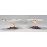 A pair of 19th century Hammersley bone china tazza's. Each with cobalt blue scalloped borders having