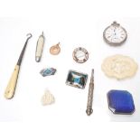 A collection of silver jewellery to include silver and turquoise Art Nouveau brooch in the manner of