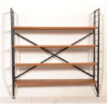 A mid century Ladderax modular bookcase having metal ebonised supports with a series of teak wood