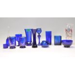 A collection of 20th century Bristol Blue type glass to include various shapes and sizes including