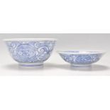 A Japanese blue and blue and white footed bowl and cover, each decorated with hand painted blue