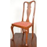 A set of 6 Edwardian solid golden oak Queen Anne high back dining chairs. Raised on cabriole legs