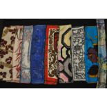 A group of nine vintage Richard Allen designer silk scarves in a wide selection of prints and
