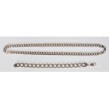 A stamped 925 silver flat link necklace chain having a lobster clasp. Together with similar silver