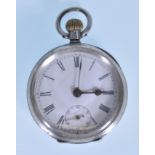 A vintage 20th Century Omega silver open face pocket watch having Roman numeral chapter ring and