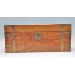 A large 19th century brass bound mahogany writing slope box of rectangular form having stunning